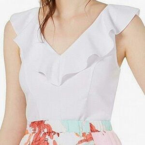 Bar III Bright White Ruffled V-Neck Blouse